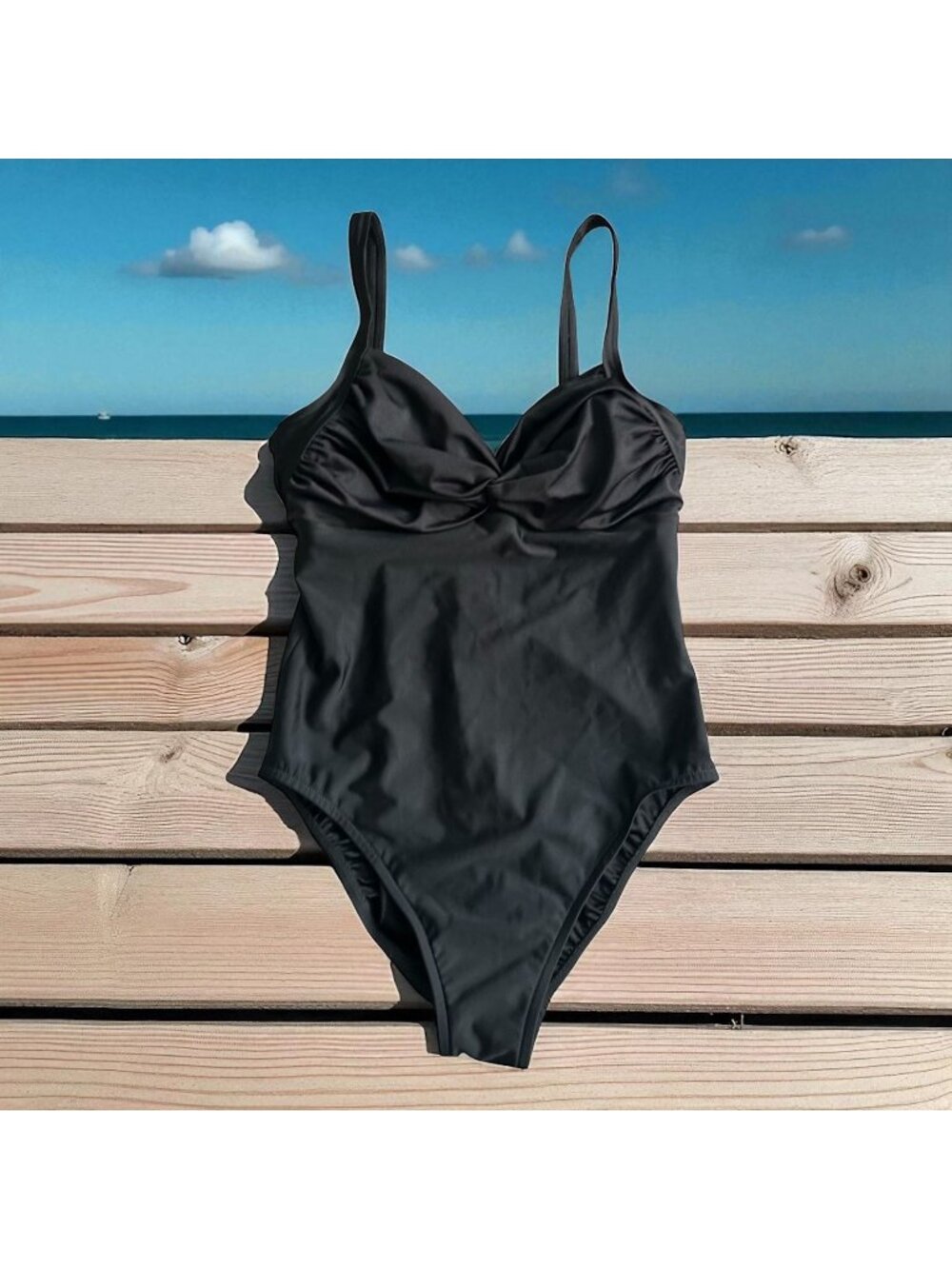 TROPICAL ESCAPE Black Sweetheart Ruched One Piece Bathing Suit Swimsuit Size 14